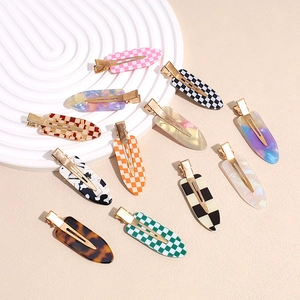 Fermaglio per Capelli in Acetato a Scacchiera Stile Coreano per Donna Clip a Becco d'Anatra Geometrico Motivo Mucca Marmorizzato Accessori per Capelli