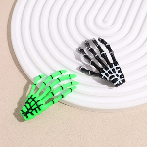 Barrettes à cheveux main de squelette créatives en vert néon et noir pour fête d'Halloween