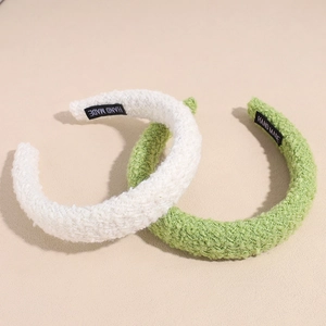 Ensemble de serre-têtes épais en peluche blanc et vert avec texture faite main