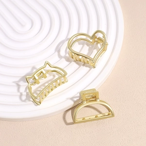 Minimalist matte gold metal hair claw clip set with heart and cat ear designs
