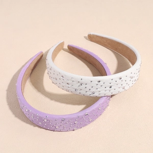 Baroque style padded rhinestone headband set in purple and white colors for women