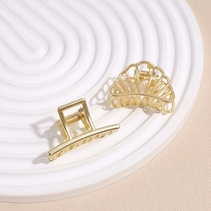 Elegant gold metal hair claw clips set with minimalist fan and rectangle designs