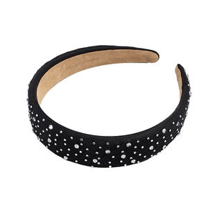 Baroque padded headband with sparkling crystals on black satin fabric for women