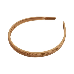 Khaki matte plastic headband with braided texture and non-slip inner teeth design