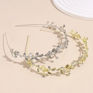 Elegant gold and silver metal leaf headbands with rhinestones for weddings and parties
