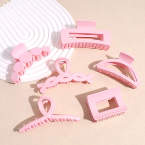 Matte Pink Large Hair Claw Clip Geometric Square Round Twist Design Non-Slip Hair Accessory For Women Girls Thick Hair