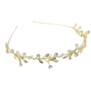 Elegant gold leaf headband featuring sparkling rhinestones and a delicate palace style design