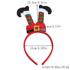 Détail du serre-tête de Noël jambes d'elfe avec dimensions de 13,5 cm de haut et 11 cm