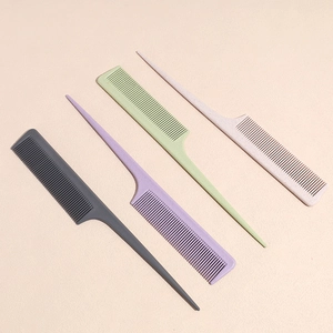 Set of four colorful professional rat tail hair combs with matte texture for styling