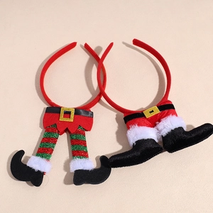 Serre-têtes de Noël avec jambes d'elfe et pantalon de Père Noël pour déguisement fête