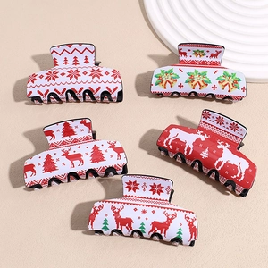 Cute Christmas Reindeer Snowflake Print Acrylic Square Hair Claw Clip For Women Winter Festival Festive Hair Shark Clip