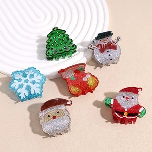 Mini Christmas Hair Claw Clips Glitter Acrylic Cartoon Santa Claus Christmas Tree Snowman Snowflake Hair Accessories For Women Party