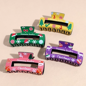 Large Christmas Hair Claw Clips For Women Festive Plastic Shark Hair Clips Printed Snowflake Christmas Tree Hair Accessories