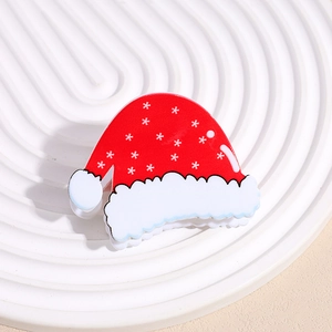 Pince à cheveux bonnet de Noël rouge en acrylique avec motifs de flocons de neige