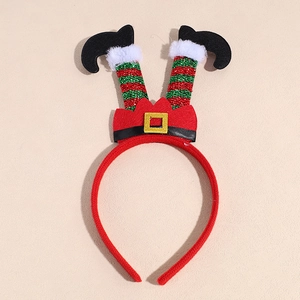 Détail du serre-tête pattes d'elfe de Noël avec rayures pailletées rouges et vertes