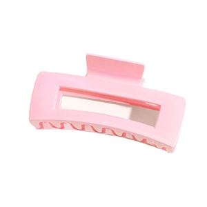 Pink matte rectangle hair claw clip with hollow design for daily ponytail hairstyles