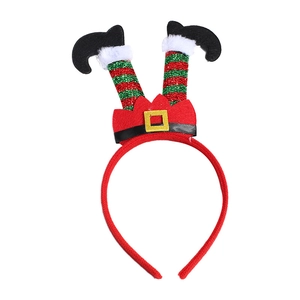 Serre-tête de Noël festif avec pattes d'elfe inversées, rayures rouges et fausse fourrure
