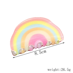 Detail of 8.5cm rainbow gradient hair claw clip with fine glitter and acrylic texture