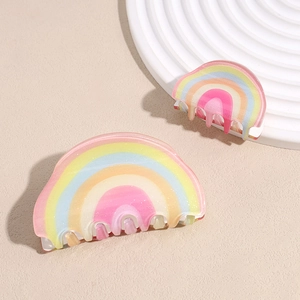 Rainbow glitter acrylic hair claw clips set with colorful gradient stripes for women