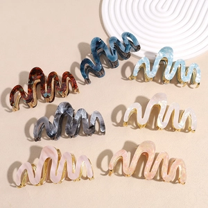 French Style Wave Acetate Metal Hair Claw Clip Large Marble Texture Shark Clip For Women Hair Styling Accessories