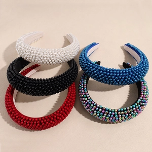 Vintage Faux Artificial Pearl Padded Headband For Women Elegant Wide Thick Sponge Hair Band Fashion Wedding Party Hair Accessories