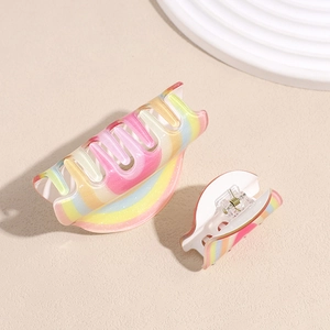 Rainbow gradient hair claw clips set in two sizes with shimmering glitter finish