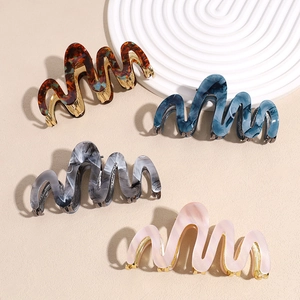French style wave acetate hair claws in various patterns with durable metal springs