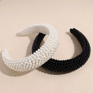 Chic padded sponge headbands with full faux pearl embellishments in black and white