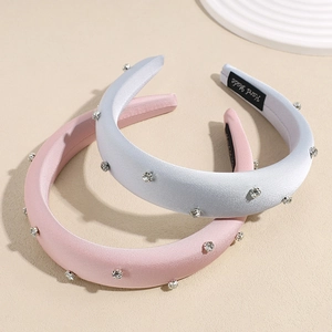 Serre-têtes rembourrés bleu clair et rose avec strass et finition satinée faite main