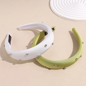 Serre-têtes rembourrés en éponge avec strass brillants en blanc et vert pastel