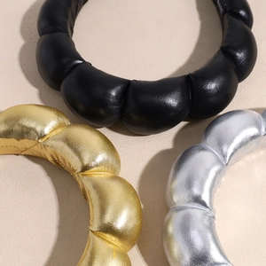 Cerchietti bombati in ecopelle nera e colori metallizzati oro e argento per capelli