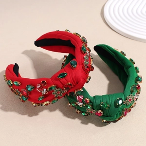 Gepolsterter Weihnachts-Haarreif mit Knoten, Strasssteinen und festlichen Anhängern