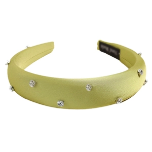 Serre-tête rembourré en satin jaune citron avec strass brillants pour un effet bombé