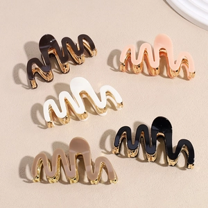 Fashion Acetate Wave Pattern Metal Hair Claw Clip Elegant Shiny Zigzag Shark Clip For Women Daily Styling Hair Accessory