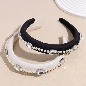 Barock Gepolstertes Stirnband Strass Künstliche Perle Haarreif Französischer Hofstil Vintage Luxuriös Dicker Schwamm Haarreif Damen Hochzeit Schmuck