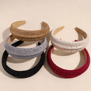Vintage Wide Rhinestone Padded Headband For Women Handmade Beaded Fashion Hair Hoop Sparkly Glamorous Hair Accessory