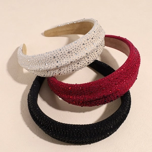 Handmade rhinestone padded headbands in beige, burgundy, and black for vintage women's style