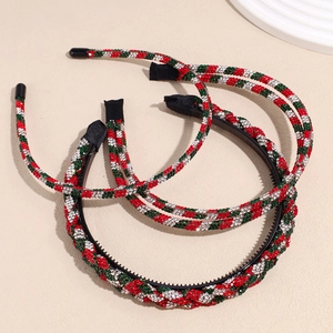 Christmas Rhinestone Headband Red Green White Twisted Double Layer Festive Party Hair Accessories For Women Holiday Gift