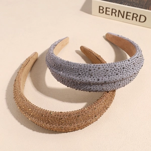 Vintage wide headband set with sparkling rhinestones and handcrafted beads for women