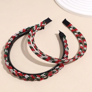 Christmas rhinestone headband set with red green and white crystals on non-slip base
