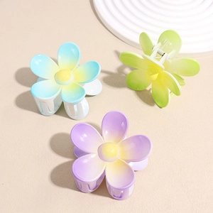 Lot de trois pinces à cheveux fleur en ABS mat aux couleurs dégradées macaron pour femme