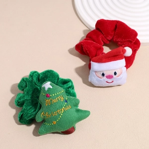 Christmas hair scrunchies set with Santa Claus and Merry Christmas tree plush velvet