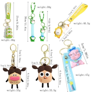 Detailed size specifications for cartoon keychains with precise length and weight data
