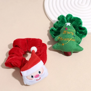 Christmas Velvet Scrunchies Santa Claus Christmas Tree Embroidered Festive Plush Hair Ties Decorative Hair Accessories For Women