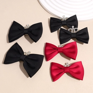Set of 5 elegant velvet bow hair clips with silver crown accents in black and red colors
