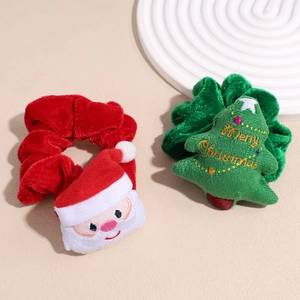 Christmas plush scrunchies set featuring Santa Claus and Merry Christmas tree in velvet