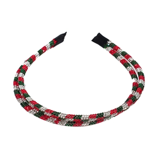 Elegant Christmas headband with double-layer rhinestones in festive red and green colors