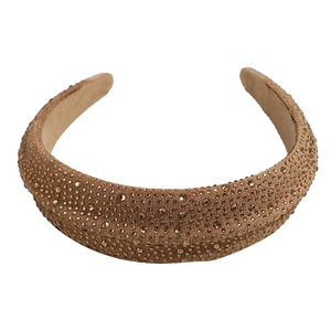Vintage brown wide padded headband with handmade champagne rhinestones for women
