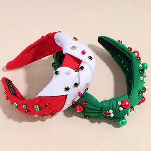 Sparkling Christmas headband with pearls and rhinestones in red, green and white festive colors