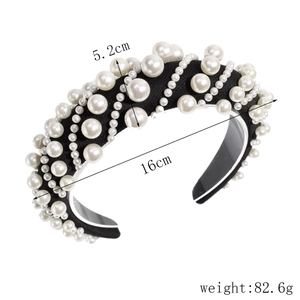 Detailed view of wide pearl sponge headband showing dimensions 5.2cm width and 16cm length